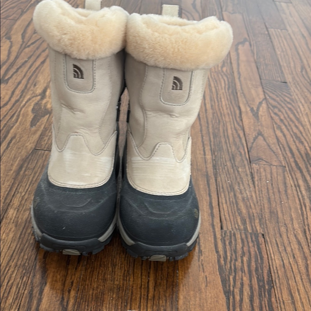 The North Face Cream and Black Winter Boots